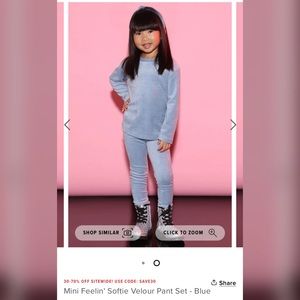 Mini Feelin' Softie Velour Pant Set - Blue